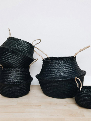 Woven Collapsible Rice Belly Basket - Black