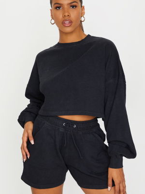 Black Washed Oversized Crop Sweater