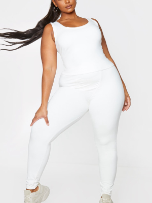 Plus Cream Cotton Seam Detail Leggings