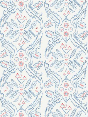 Salad Days Wallpaper In Cream, Navy, And Red By Thatcher Studio