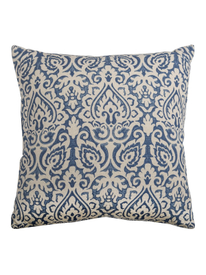 Damask Blue & Natural Throw Pillow