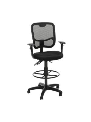 Comfort Series Ergonomic Mesh Mid-back Swivel Task Chair With Arms And Drafting Kit Black - Ofm