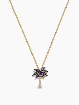 Effy Watercolors 14k Yellow Gold Multi Sapphire & Diamond Palm Tree Pendant, 0.33 Tcw