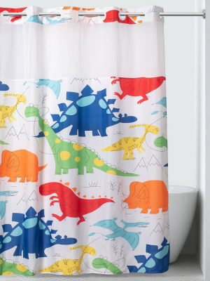 71"x74" Dinomite Shower Curtain With Pvc Storage Pocket Liner - Hookless