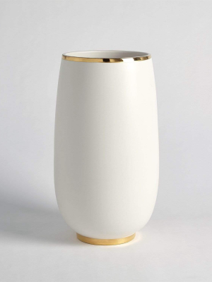 Global Views Gold Rim Bulb Vase - Large - White