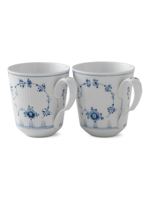 Blue Fluted Plain Mugs - Set Of 2