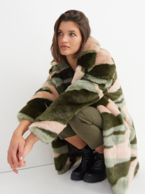 Marbled Faux Fur Coat