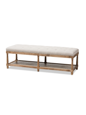 Celeste French Country Weathered Oak - Linen Upholstered Ottoman Bench Beige - Baxton Studio