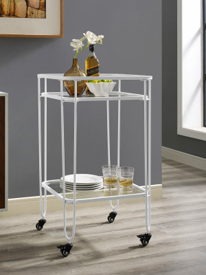 Versatile Two Tiered Metal And Glass Serving Cart With Wheels White - Saracina Home