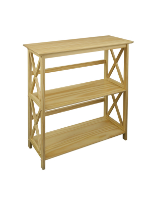 Casual Home 324-30 Soild Pine Wood Montego X Design Style Open Standing 3 Tier Shelf Bookcase Decorative Shelving Unit, Natural