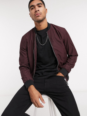 River Island Bomber In Burgundy