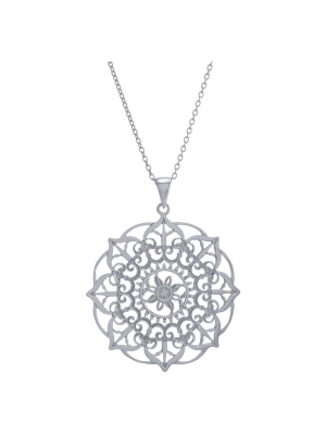 Women's Sterling Silver Large Filigree Flower Pendant (18")