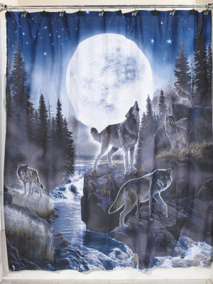 Lakeside The Wolf Pack Bathroom Shower And Bathtub Curtain - Wildlife Restroom Accent