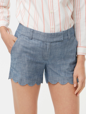 Chambray Short With Scalloped Hem