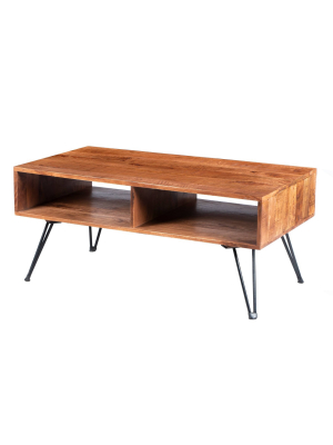 42" Handcrafted Mango Wood Coffee Table With Metal Hairpin Legs Brown/black - The Urban Port