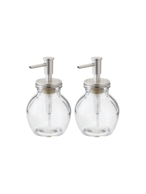 Mdesign Round Glass Refillable Liquid Soap Dispenser Pump, 2 Pack
