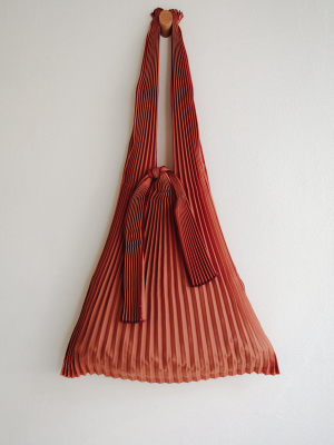 Large Pleated Pleco Tote Bag - Brick Red