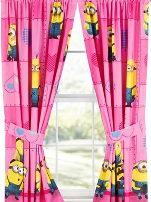 4pc Minions Curtain Set Way 2 Cute Window Panels And Tie-backs - Despicable Me..