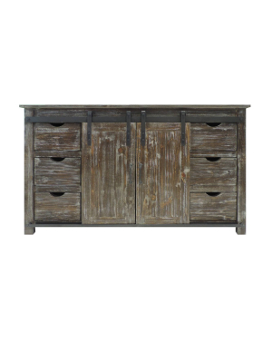 70" Wooden Console With Barn Style Sliding Door Storage Brown - The Urban Port