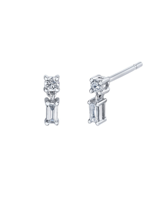 Diamond Drop Studs - White Gold