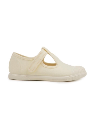 Kid’s Childrenchic® Canvas T-band Captoe Shoes In Ivory