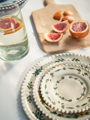 Handpainted Ivory Daisy Dessert Plate