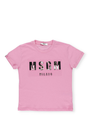 Msgm Kids Metallic Logo Effect T-shirt