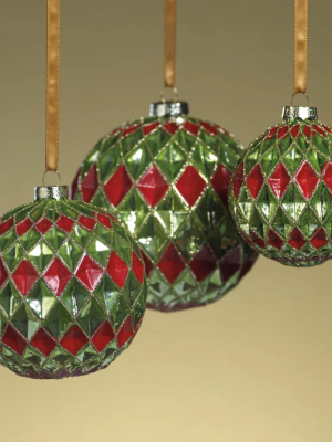 Carnival Ball Ornament - Green & Red