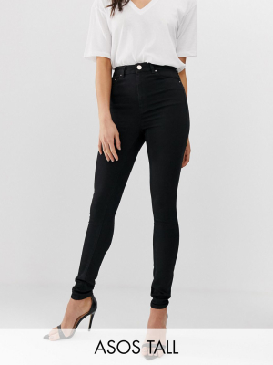 Asos Design Tall High Rise Ridley ''skinny'' Jeans In Clean Black