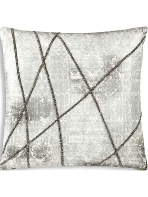 Liam Digital Print Beaded Pillow, Grey/aqua