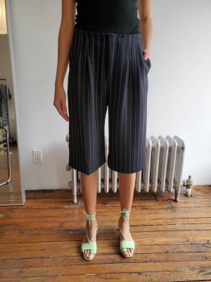 Pleated Shorts - Black / Ivory Pinstripe