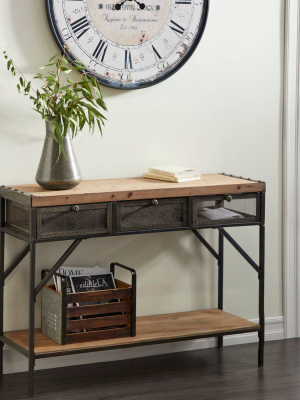 Industrial Console Table With Screen Drawers Brown - Olivia & May