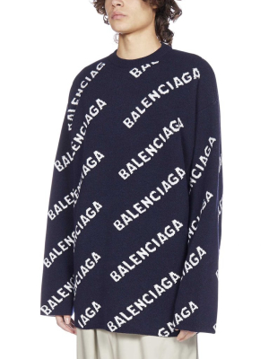 Balenciaga Allover Logo Intarsia Knitted Sweater