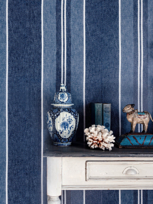 Szepviz Embroidery Wallpaper In Indigo From The Complementary Collection By Mind The Gap