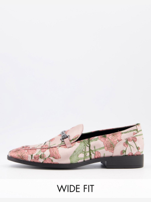 Asos Design Wide Fit Loafers In Multi Floral Print With Bit Detail
