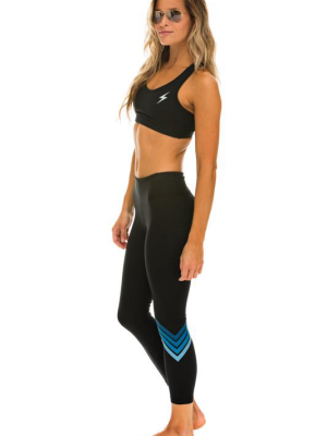 Women's Chevron Crop Leggings - Black // Blue Stripes