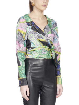 Versace Printed Cropped Wrap Blouse