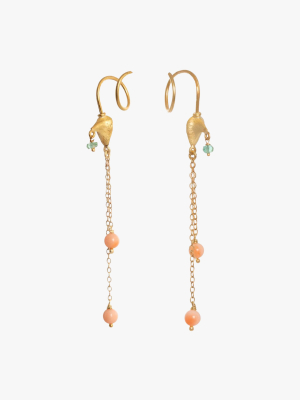 Coral & Sapphire Chain Drop Earrings