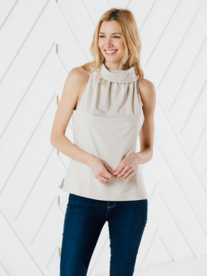 Faux Suede Cowl Neck Top (two Colors)