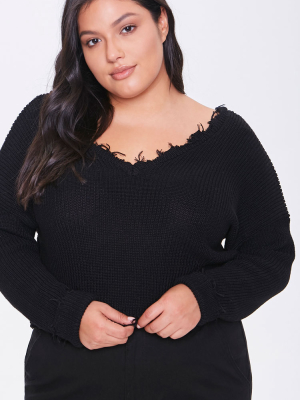 Plus Size Distressed-trim Sweater