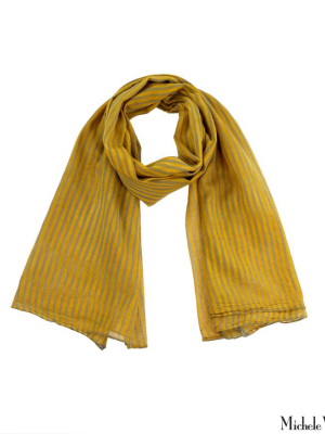 Stripe Block Print Scarf Yellow