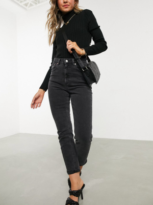 Asos Design High Rise Farleigh 'slim' Mom Jeans In Washed Black