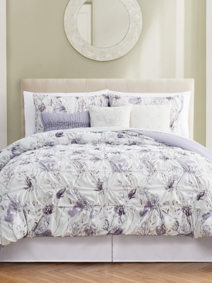 Modern Threads 6 Piece Print With Ruching Comforter Sets Magnolia.