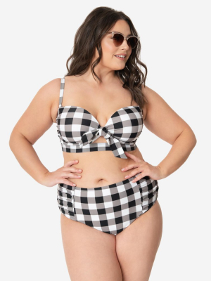 Plus Size Retro Style Black & White Gingham Swim Bottom