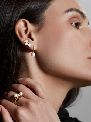 Shima Ear Climbers With Freshwater Pearls And Diamonds In 18k