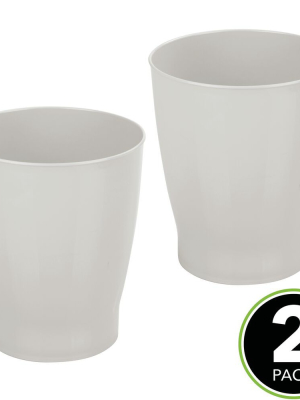 Mdesign Slim Plastic Small Round Trash Can Wastebasket Garbage Bin, 2 Pack