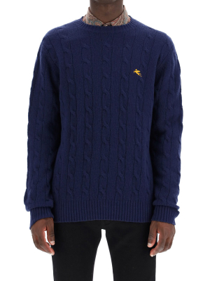 Etro Logo Embroidered Cable Knit Sweater