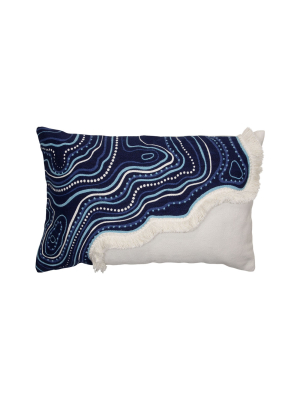 Blue And White Hand Woven 14 X 22 Inch Decorative Cotton Throw Pillow Cover With Insert And Hand Tied Fringe - Foreside Home & Garden