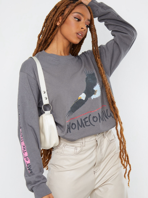 Charcoal Homecoming Slogan Long Sleeve Top