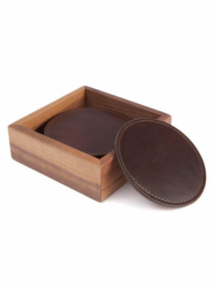 Leather Coasters With Walnut Box